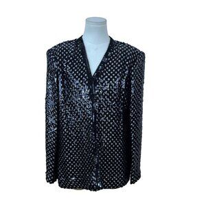 Vintage I. Magnin Women's Black Sequin Acrylic Blazer Shimmer Sparkle Size 12